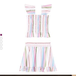 Hill House Kids Striped Pink Blue Green Ruffle Top & Skirt Set